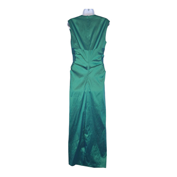 Talbot Runhoff Long Gown Sleeveless Faux Wrap Top Ruched Front Green Shimmer 12 - Picture 2 of 12